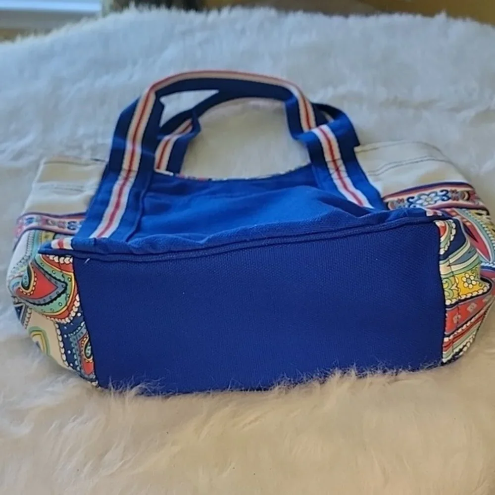 VERA BRADLEY Marina Paisley Print Blue‎ Cream Colorblock Double Handle Boho Tote